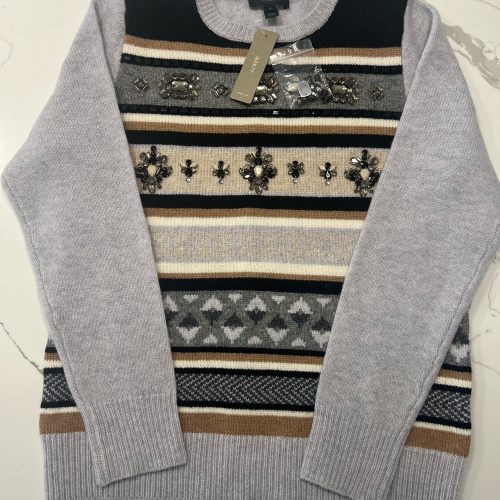 J Crew Brand New Women’s Gray Patterned Wool Sweater